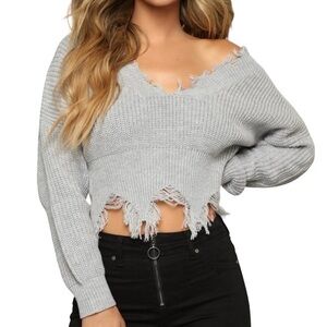 NWT Fashion Nova Stuck in my ways sweater- heather grey Medium